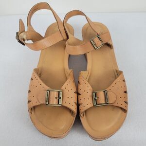 Kork Ease Sandals Size 9 Brown Tan Leather Platform Ankle Strap Comfort Shoes